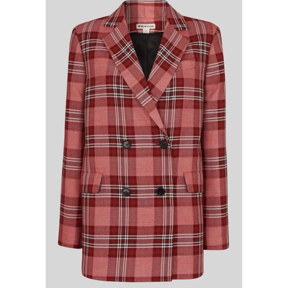 Whistles Red Plaid Double Breasted Blazer Oversized Women's M Academia - Picture 1 of 16